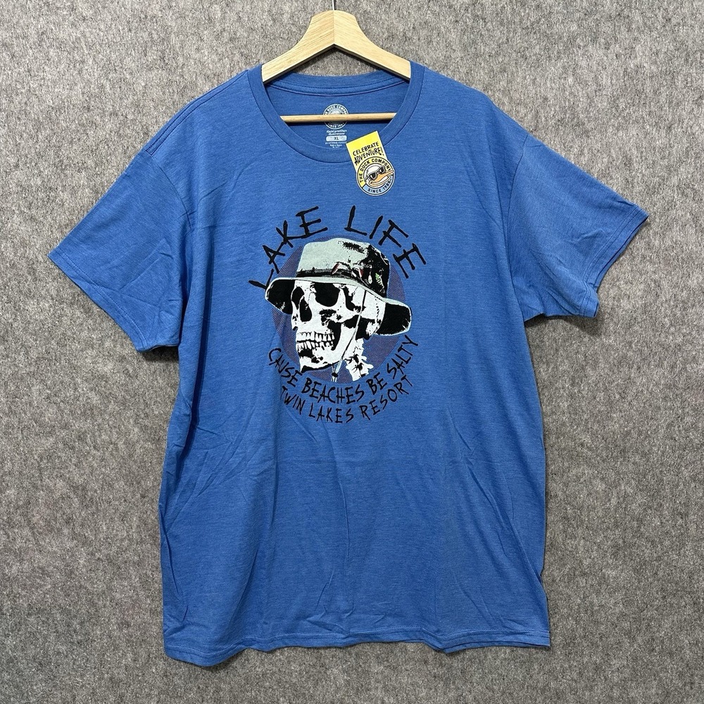 NEW The Duck Co Men's Size XL Blue Graphic T-Shirt Lake Life Skull Fishing‎ Tee